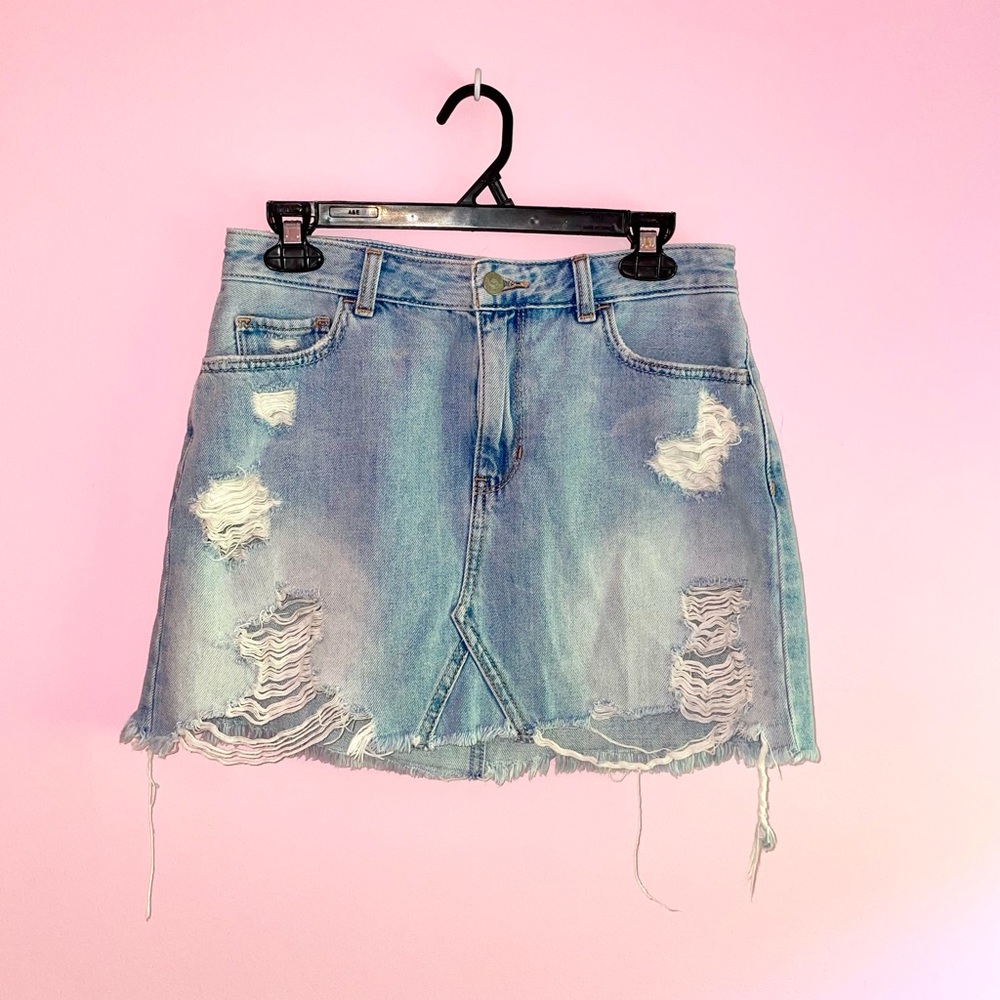 Hollister Light Blue Ripped Jean Skirt